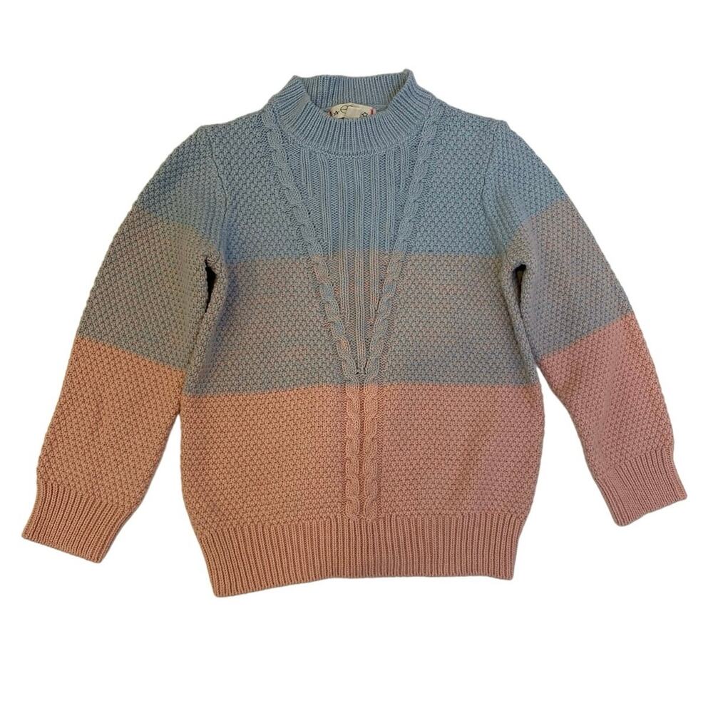 EGG New York Blue & Pink Girls Winter Knit  Colorblock Sweater EUC Sz 5Y Cotton